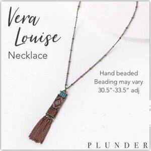 NWT Plunder Vera Louise Necklace Boho Tassel Pendant Long